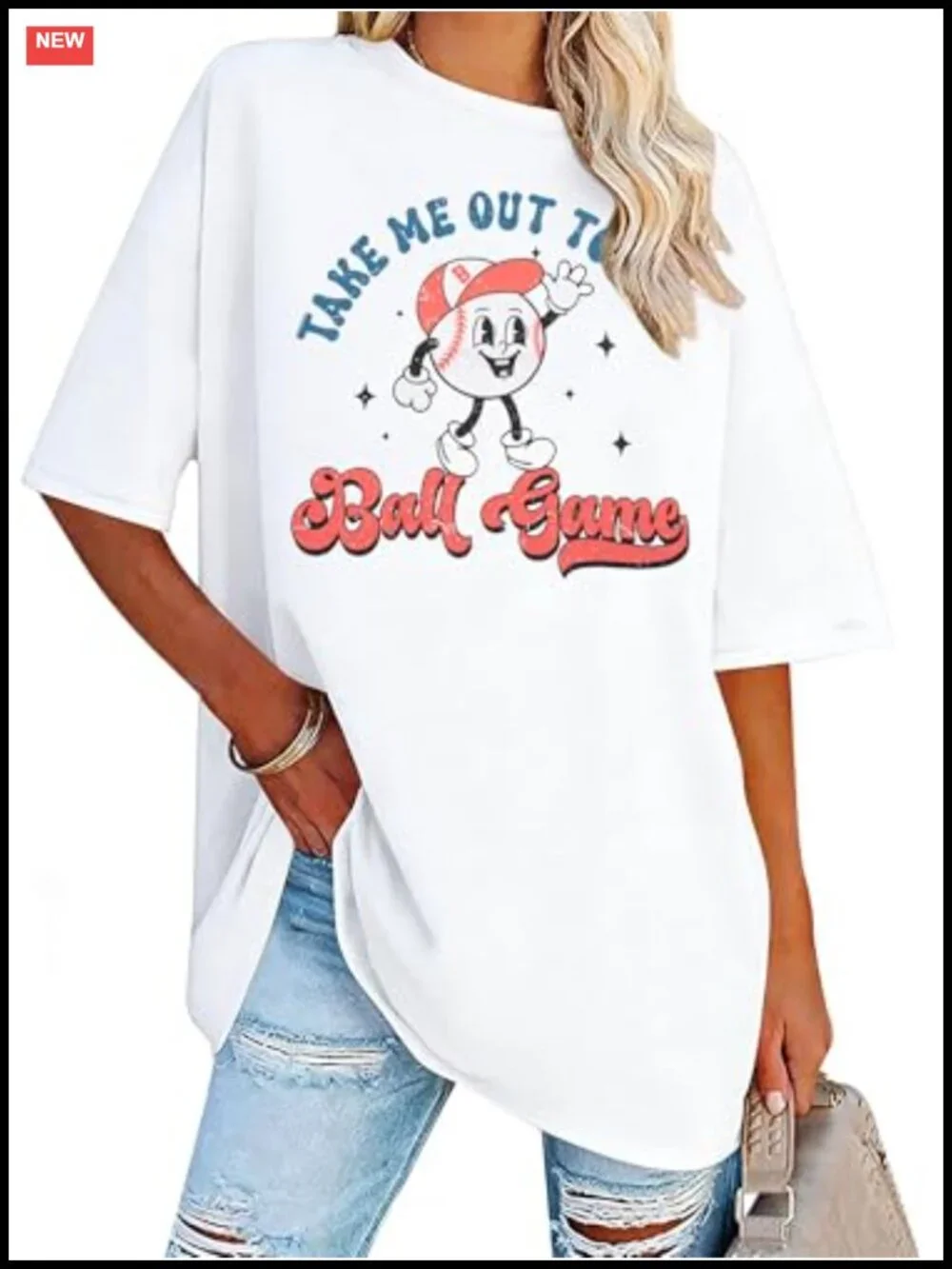 Oversized Baseball Tee Softball Season Graphic Shirt